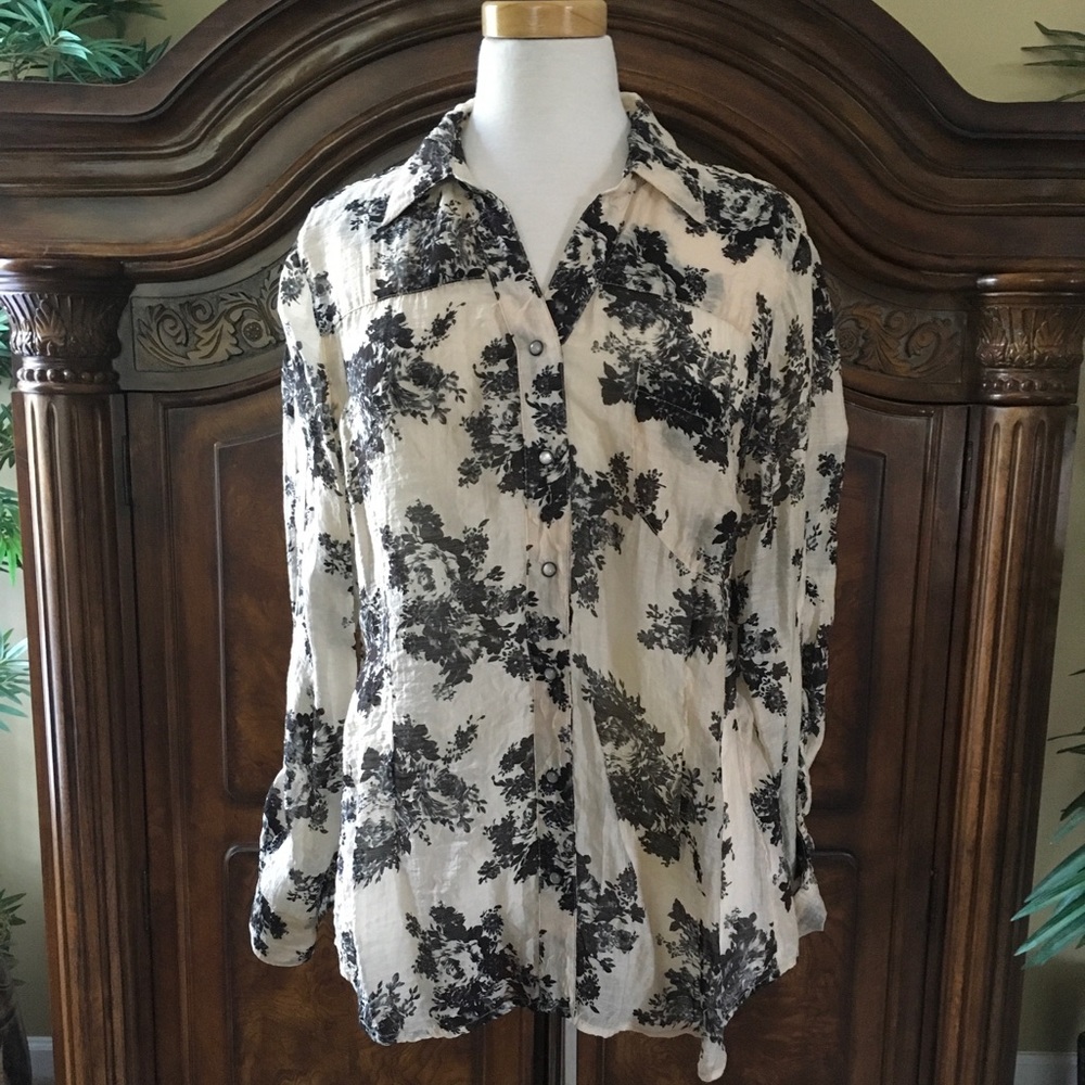 Coldwater Creek Brown/Beige Roll up Sleeve Blouse